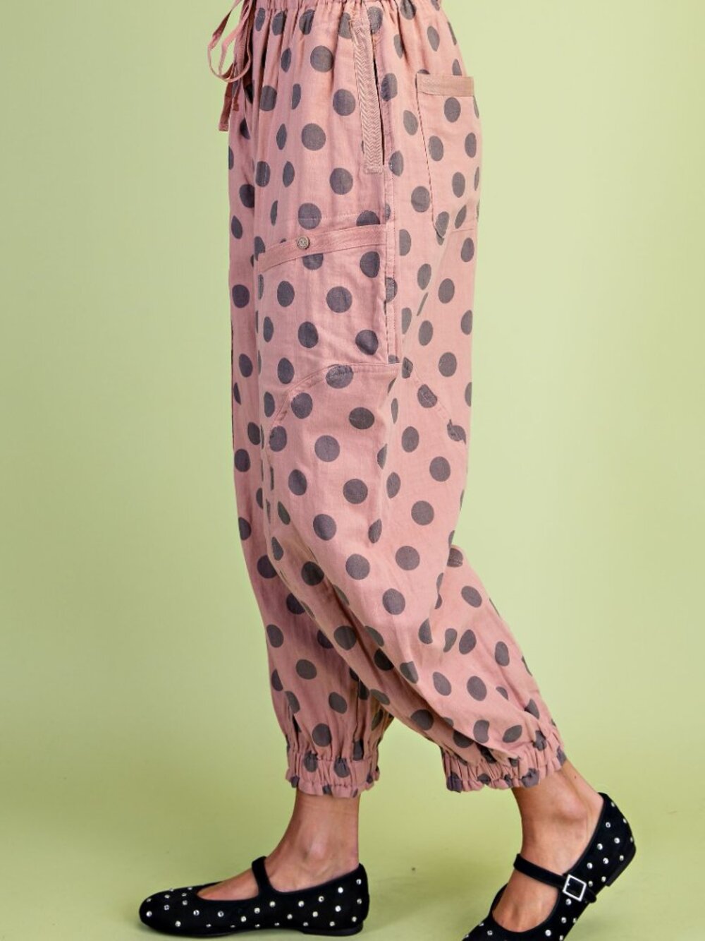 Gigio Dusty Pink Polkadot Gathered Ankle Parachute Pants - Picture 5 of 5